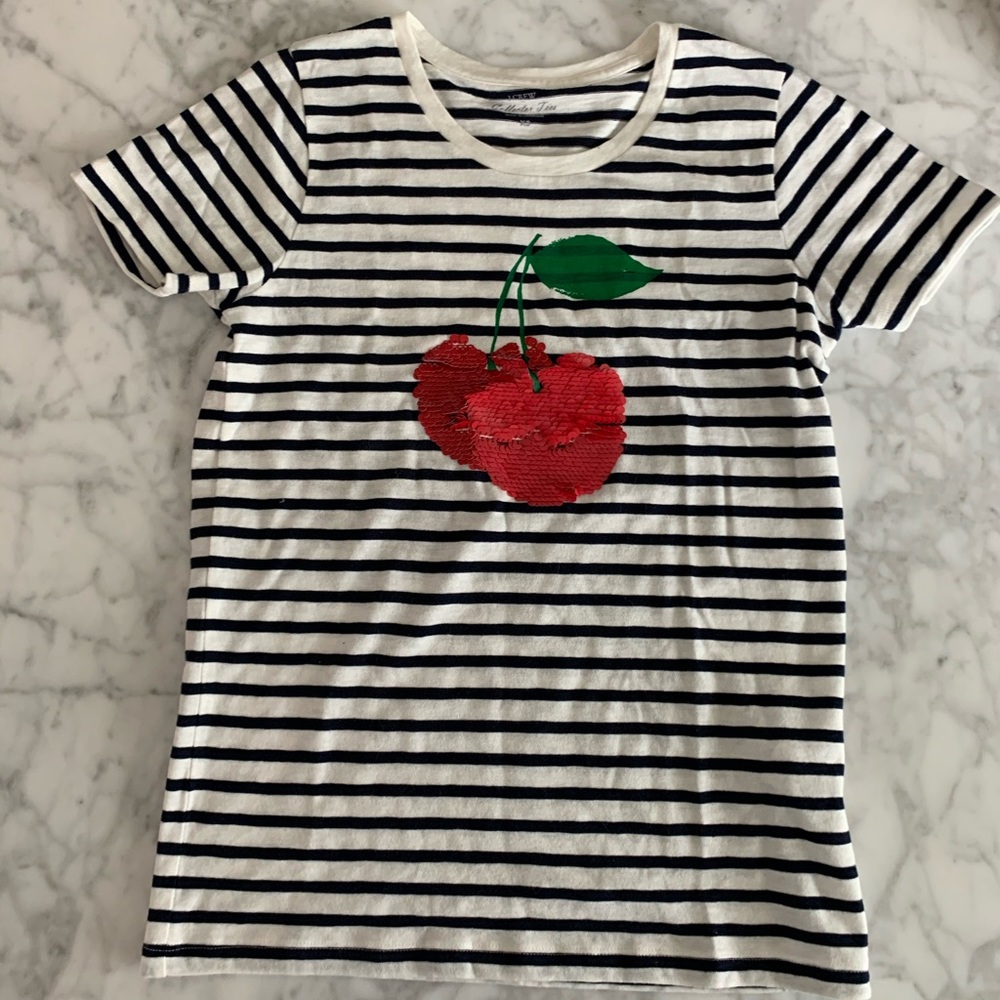 Nwot jcrew Cherry sequined striped tee